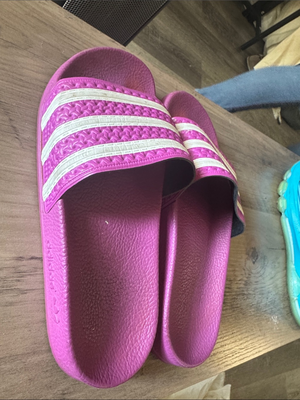 Adidas Purple Slide Sandals with White Stripe Detail